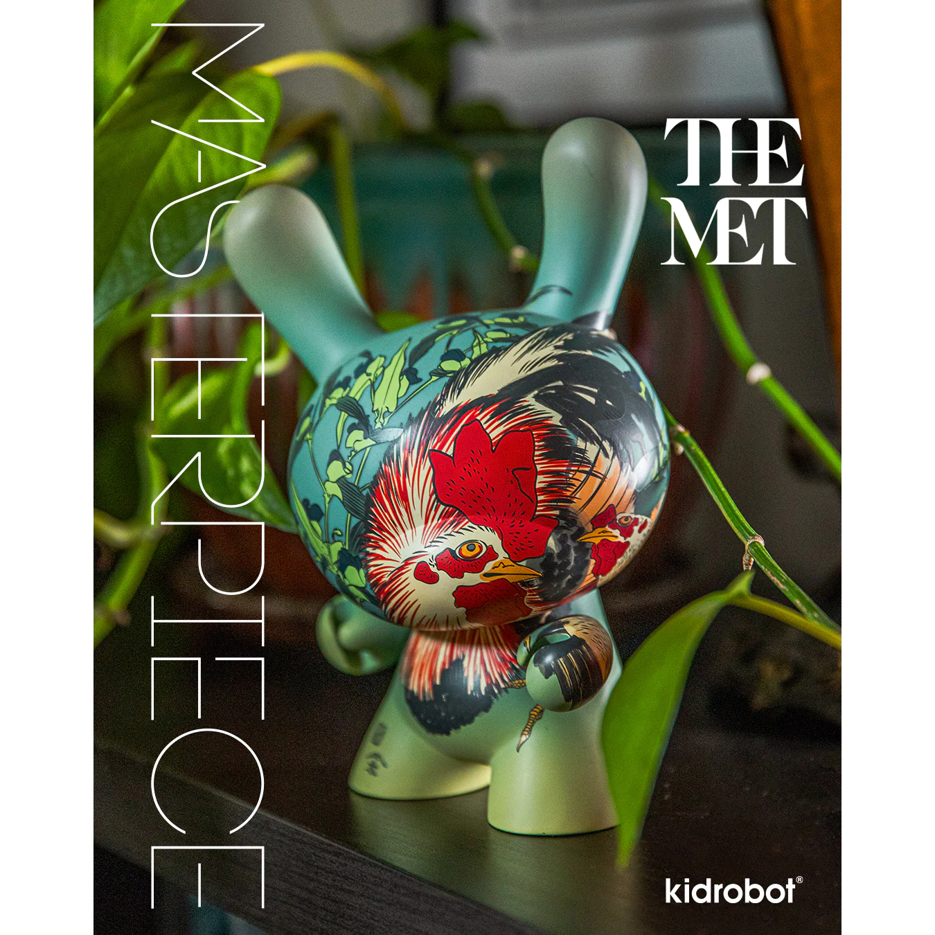 The Met 3" Showpiece Dunny Vinyl Art Figure - Rooster, Hen and Chicken with Spiderwort by Katsushika Hokusai - Image 2